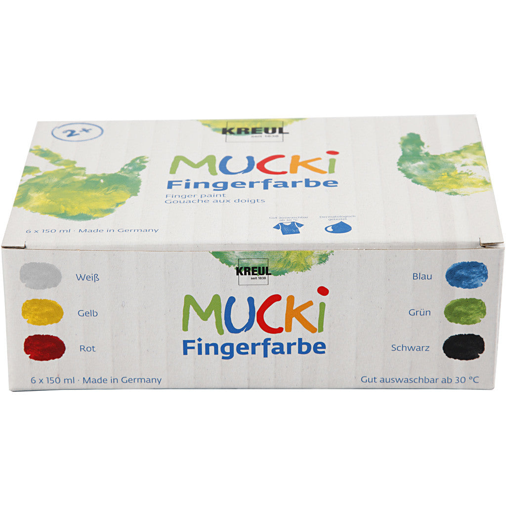 MUCKI Peinture au doigt, ass. de couleurs, 6x150 ml/ 1 Pq. [HOB-34766]