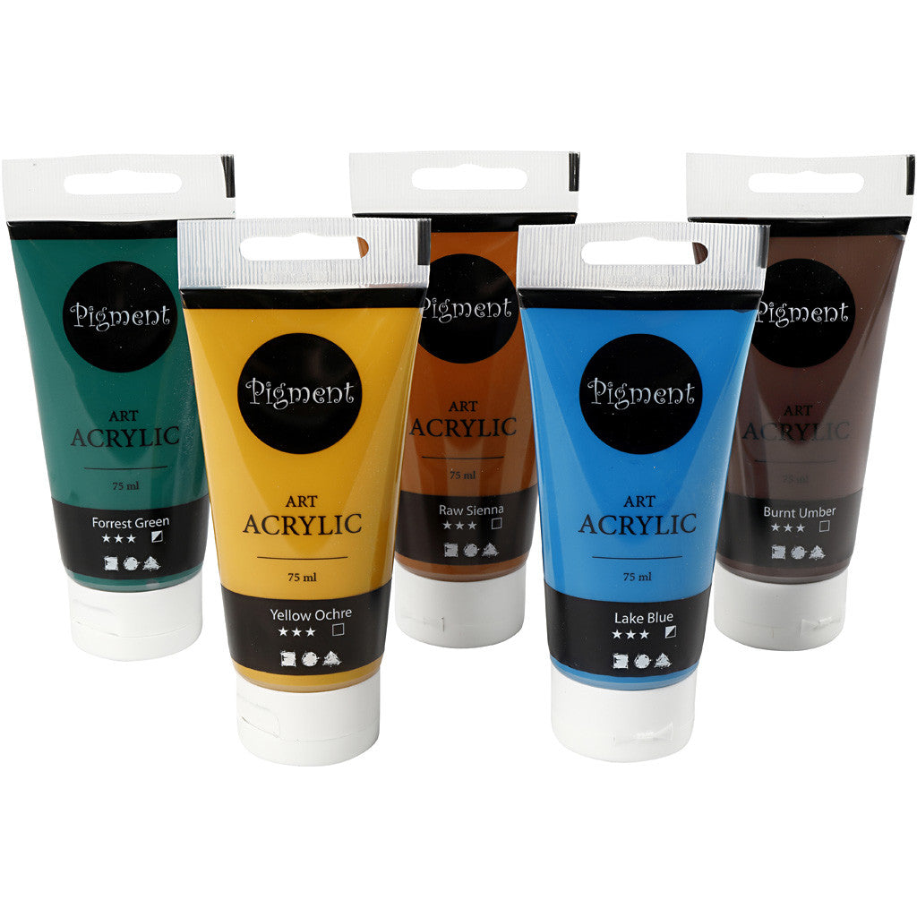 Peinture Acrylique, couleurs naturelles, semi-brillant, ass. de couleurs, 5x75 ml/ 1 Pq. [HOB-35136]
