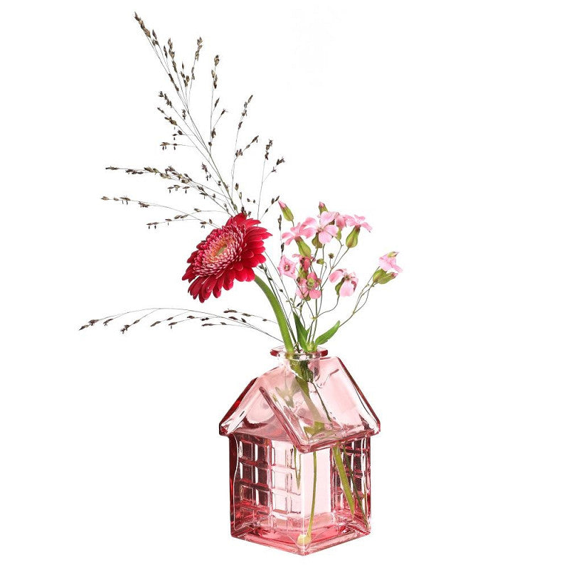 Maison en verre rose clair L. 7 x l. 7,5 x H. 12 cm (12 pièces) [IFS-35331]