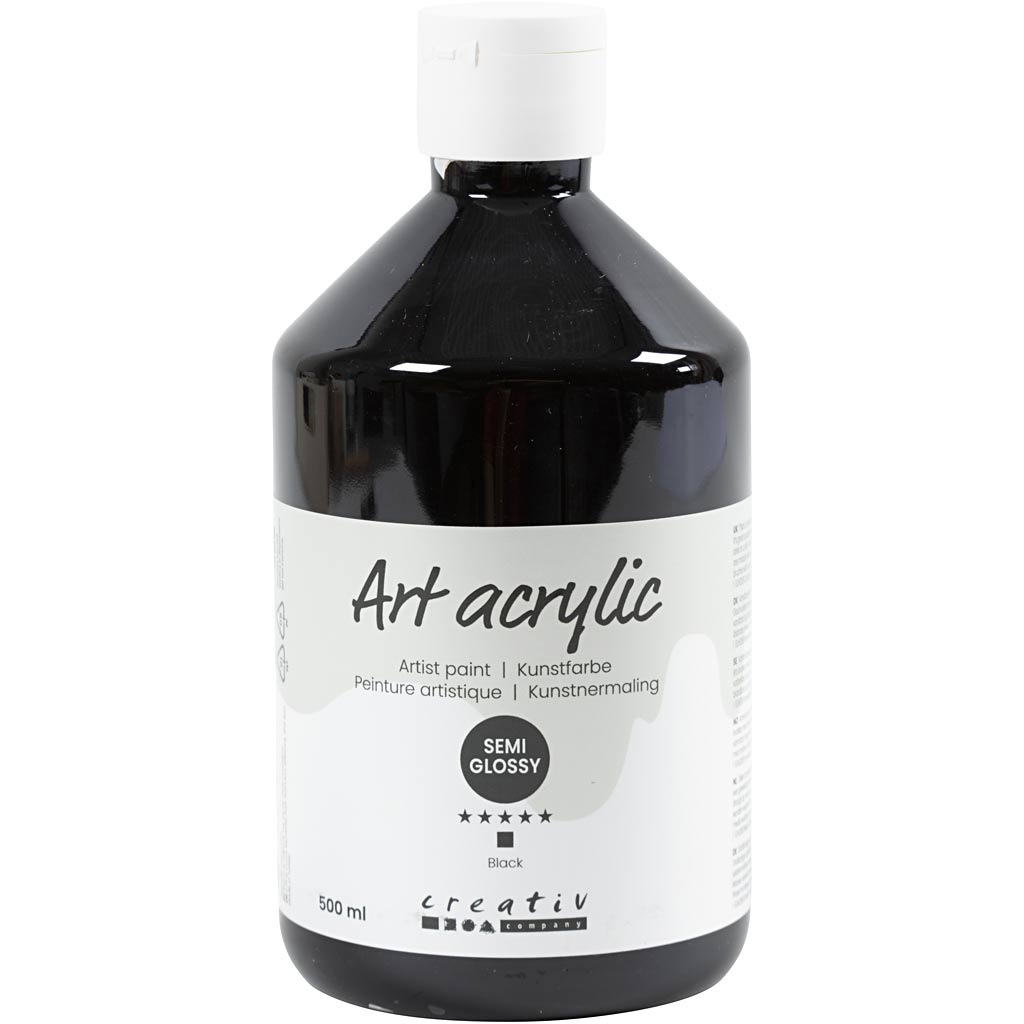 Art Acrylic, semi-glossy, opaque, black, 500 ml/ 1 bottle