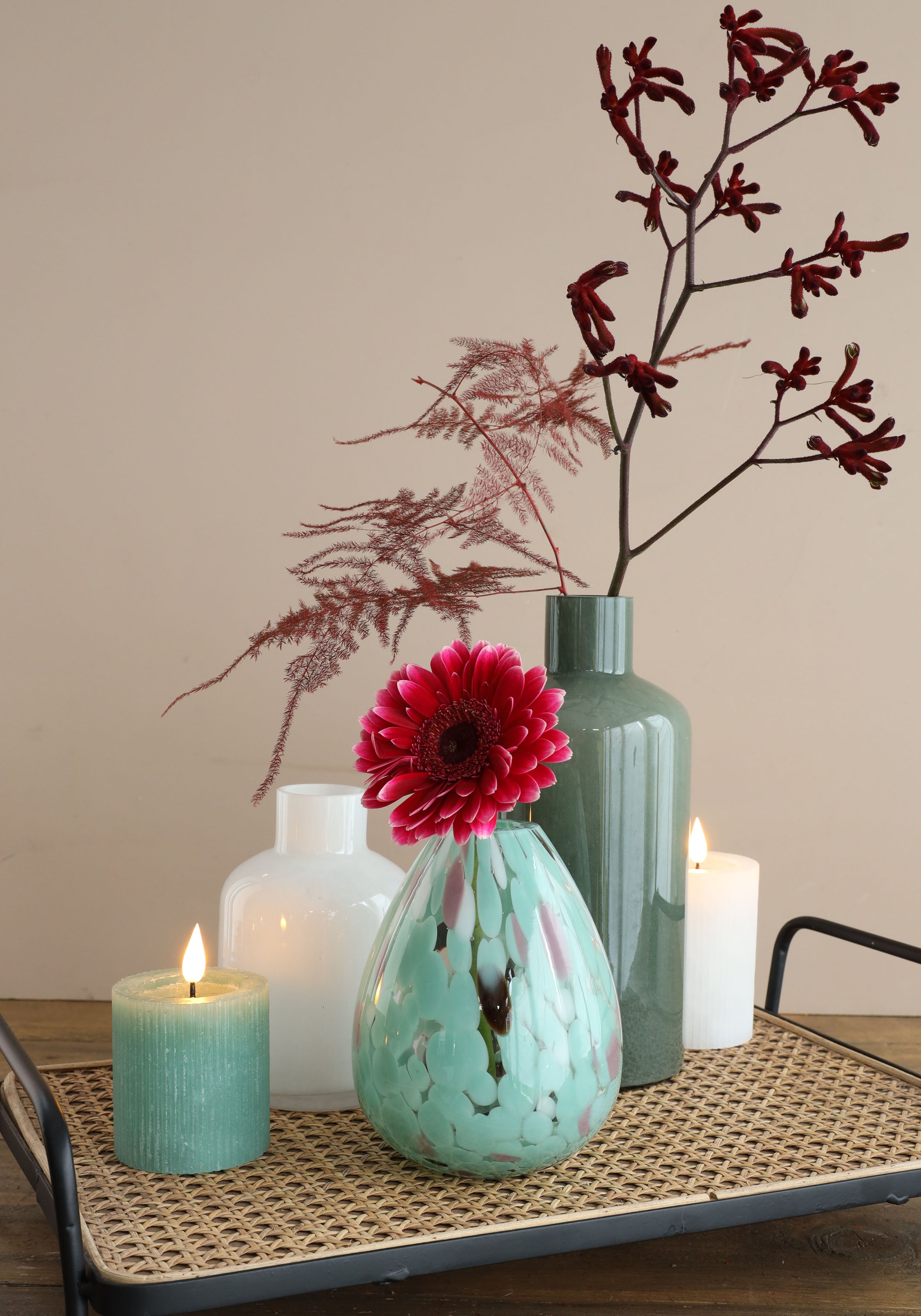 Bougie pilier LED Ø7 h. 7,5cm vert eucalyptus (1 pc) [IFS-32605]