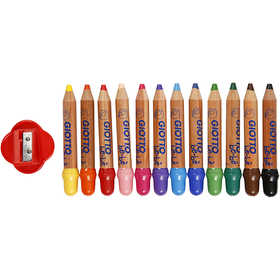 Crayons de Couleur, L : 10,5 cm, ép. 13 mm, mine 6 mm, ass. de couleurs, 12 pièces/ 1 Pq. [HOB-37295]