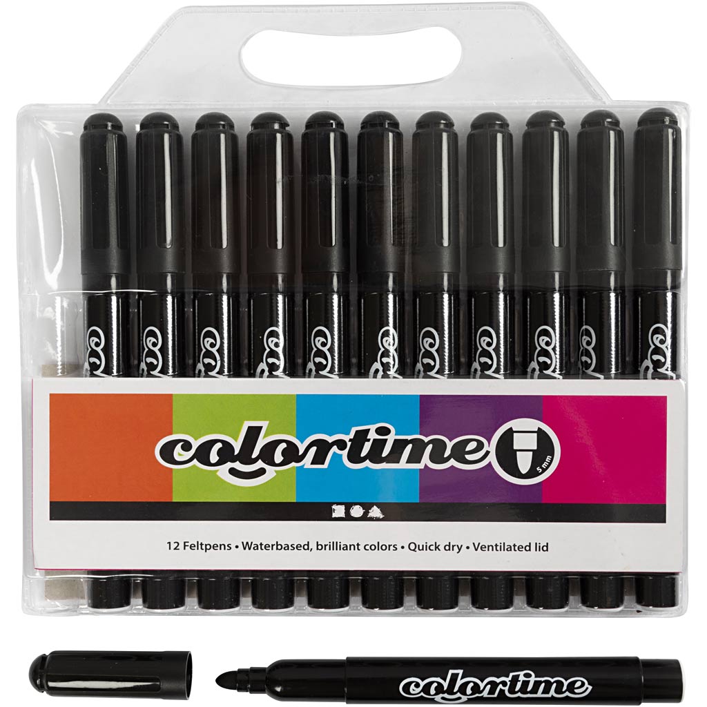 Colortime Markers, line 5 mm, black, 12 pc