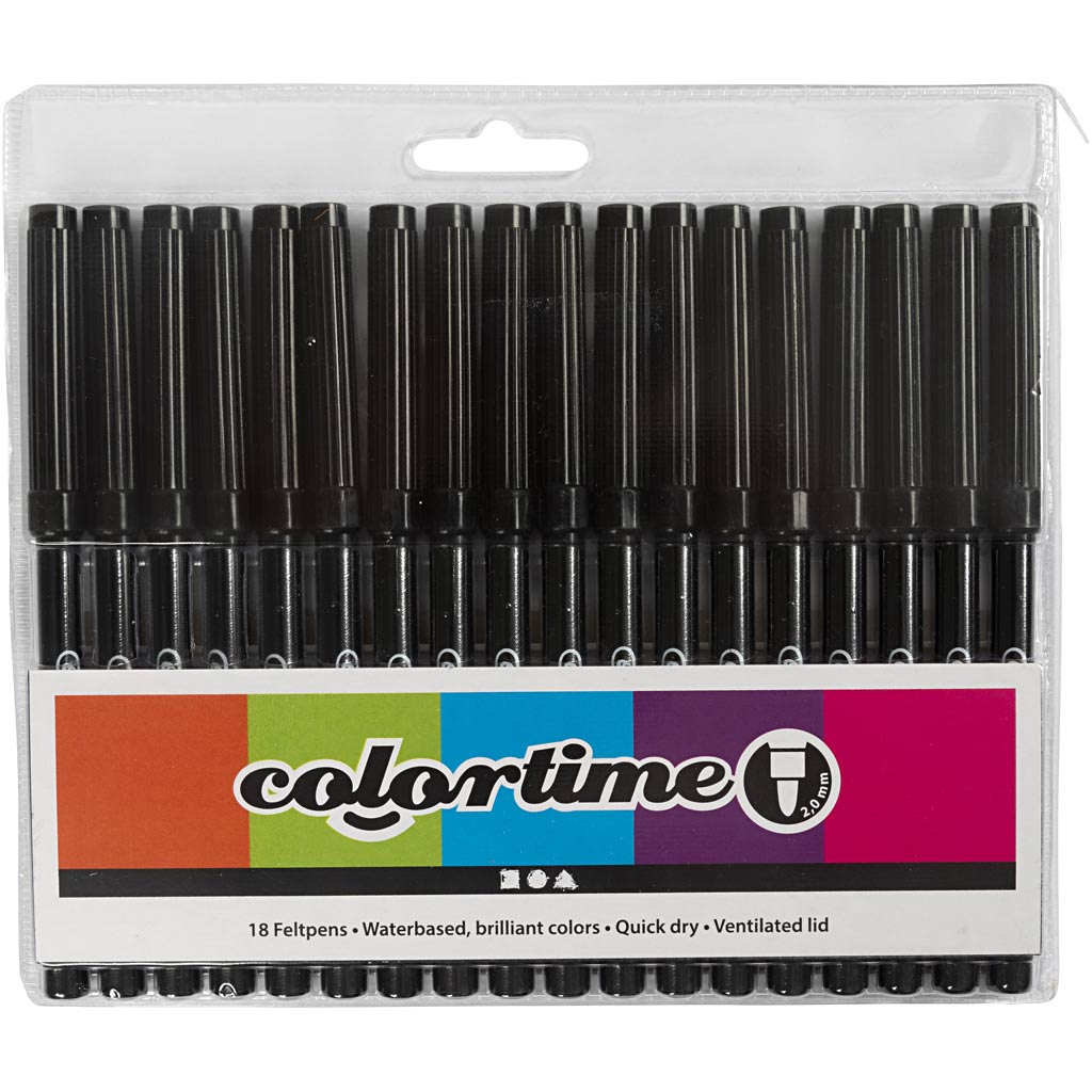 Feutre Colortime, trait: 2 mm, noir, 18pièces [HOB373561]