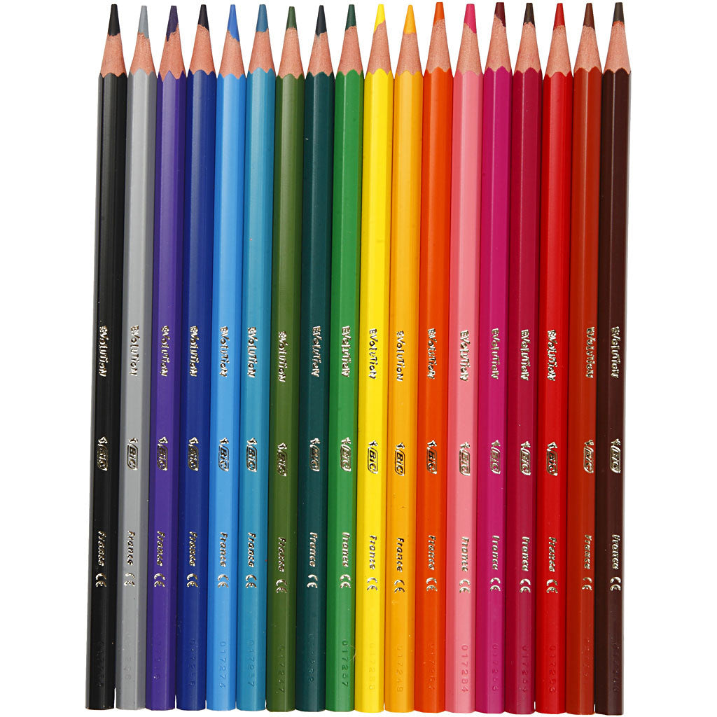 BIC Crayons de Couleur Evolution, hexagonal, L : 17,5 cm, mine 3 mm, ass. de couleurs, 18 pièces/ 1 Pq. [HOB-37589]