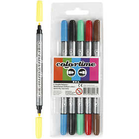 Feutres Colortime Double Pointe, trait 2,3+3,6 mm, couleurs classiques, 6 pièces/ 1 Pq. [HOB-37984]
