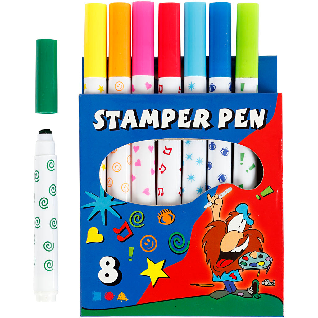 Stamping pens, assorted colours, 8 pc