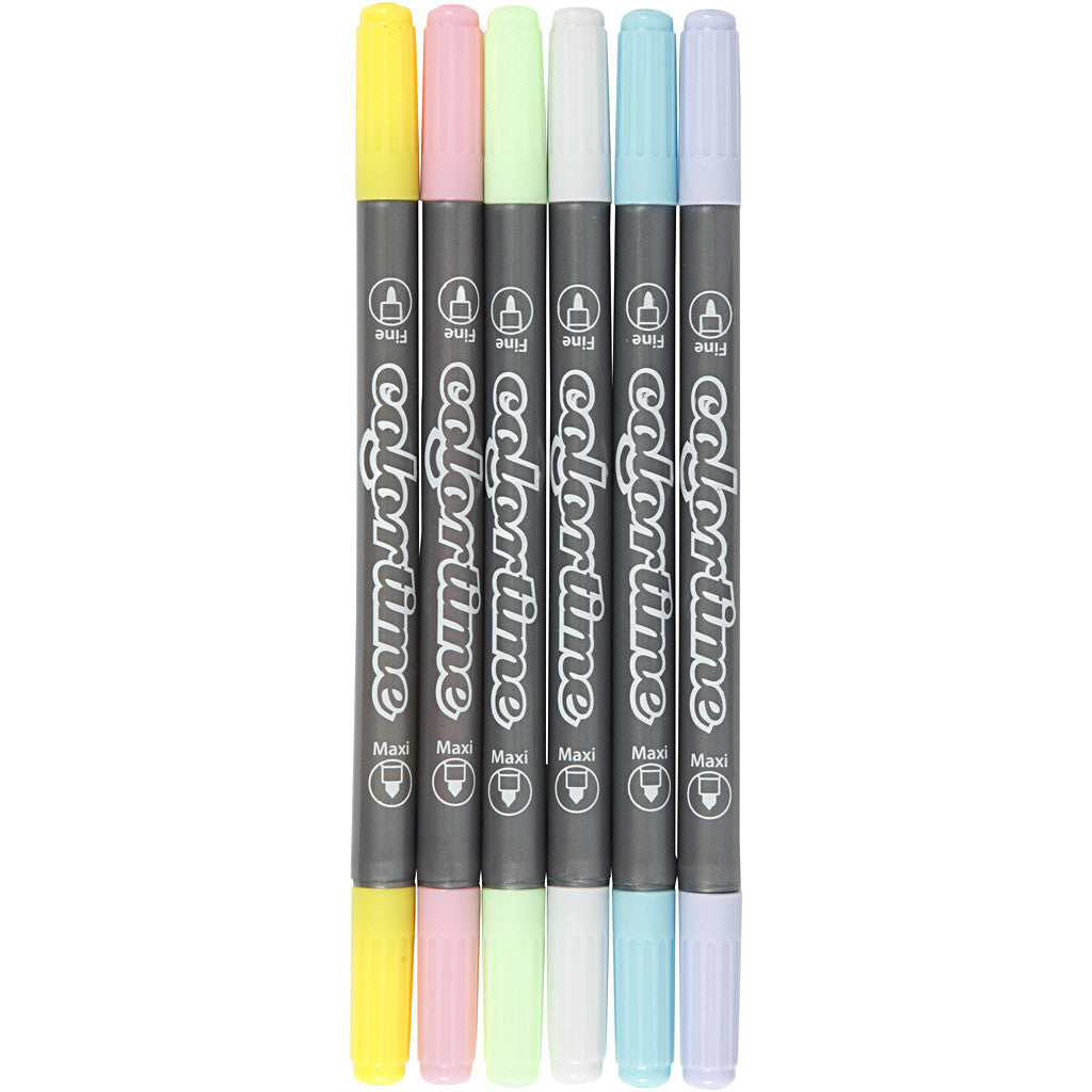 Feutres Colortime Double Pointe, trait 2,3+3,6 mm, couleurs pastel, 6 pièces/ 1 Pq. [HOB-37991]