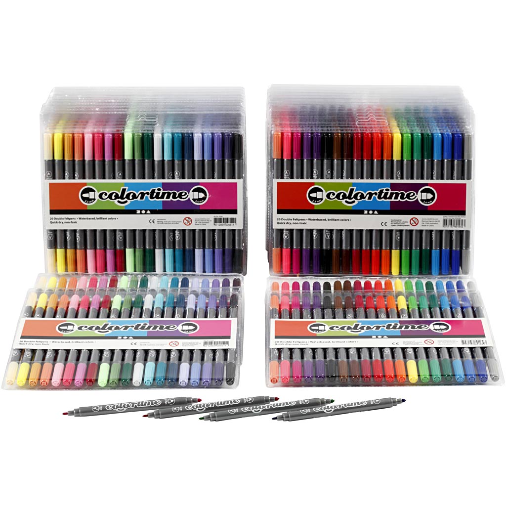 Feutres Colortime Double Pointe, trait 2,3+3,6 mm, couleurs classiques, couleur extra, 24 Pq./ 1 Pq. [HOB-37993]