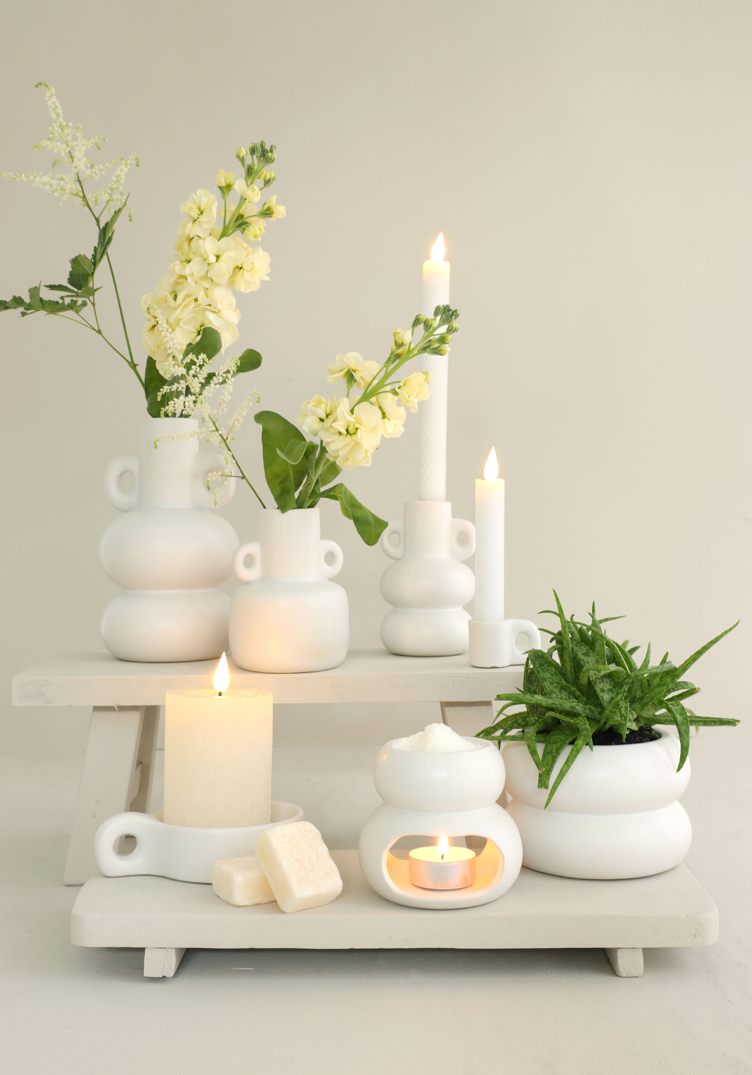 Bougie crayon LED Ø2,1 h. 25cm blanc (Ensemble de 2 pcs) [IFS-32587]