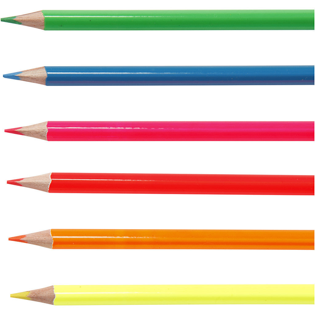 Crayons de Couleur Colortime, L : 17,45 cm, mine 3 mm, couleurs néons, 6 pièces/ 1 Pq. [HOB-38096]