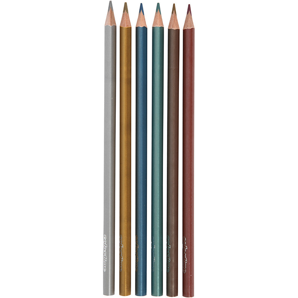 Crayons de Couleur Colortime, L : 17,45 cm, mine 3 mm, couleurs métalliques, 6 pièces/ 1 Pq. [HOB-38097]
