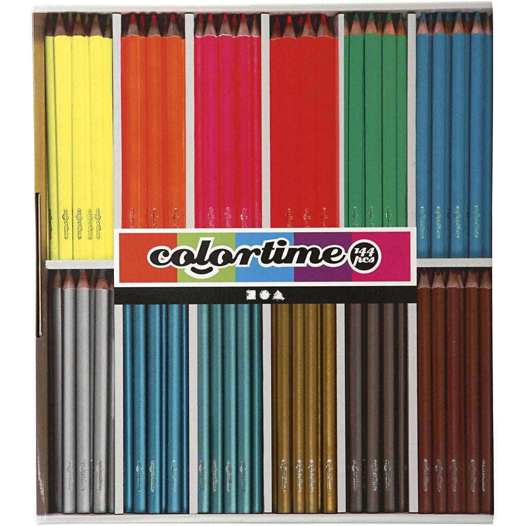 Crayons de Couleur Colortime, L : 17,45 cm, mine 3 mm, couleurs métalliques, couleurs néons, 144 pièces/ 1 Pq. [HOB-38098]