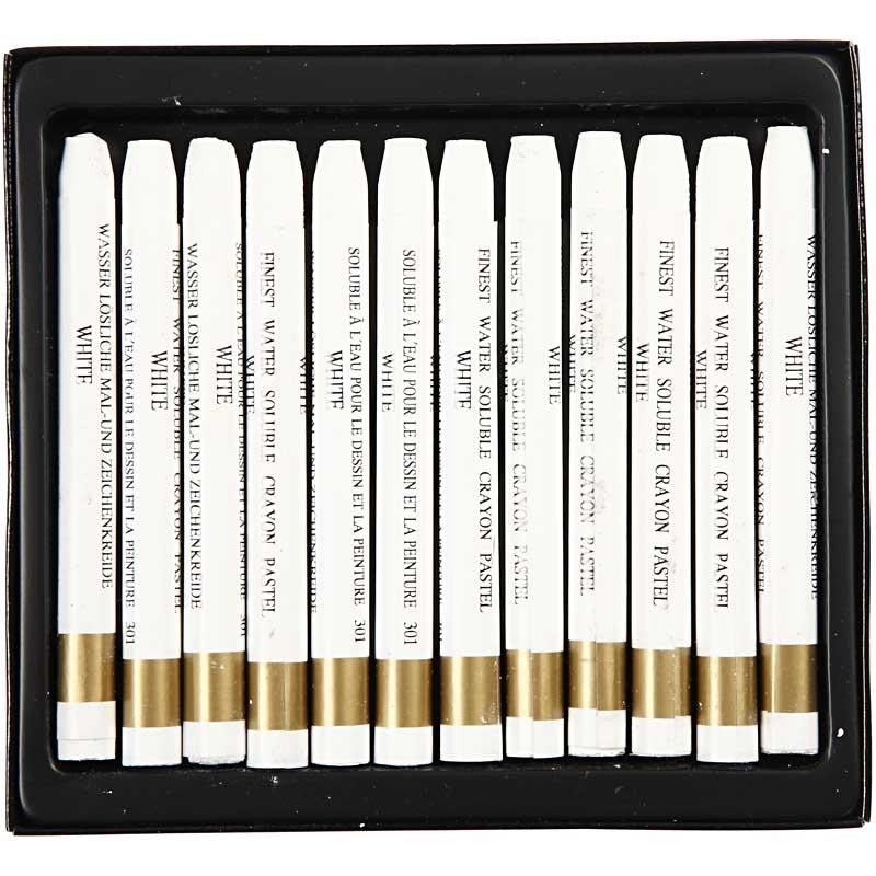 Pastels à la cire aquarellables, L : 9,3 cm, ép. 8 mm, blanc (301), 12 pièces/ 1 Pq. [HOB-38288]
