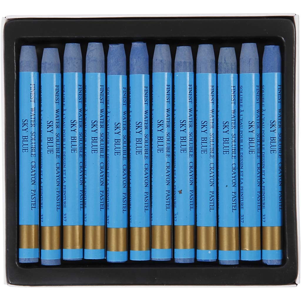 Pastels à la cire aquarellables, L : 9,3 cm, ép. 8 mm, bleu ciel (337), 12 pièces/ 1 Pq. [HOB-38317]