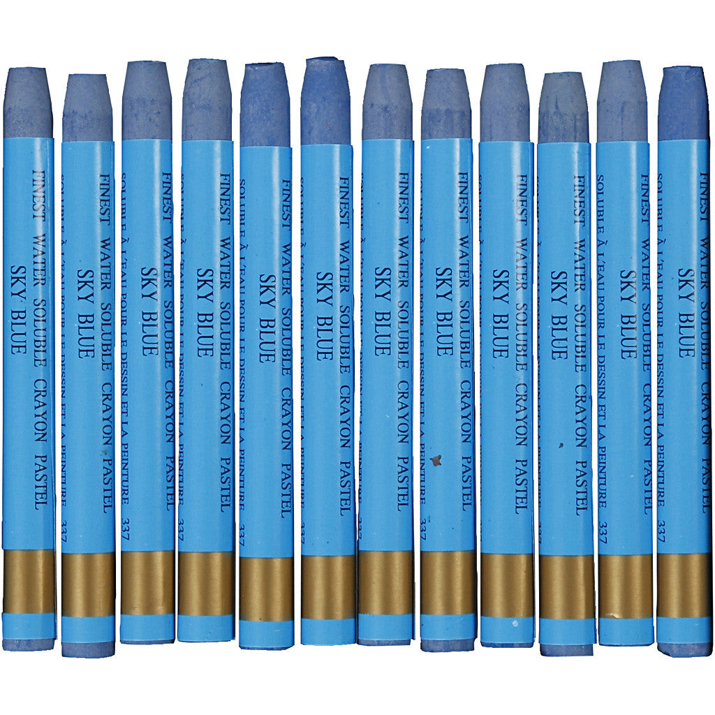 Pastels à la cire aquarellables, L : 9,3 cm, ép. 8 mm, bleu ciel (337), 12 pièces/ 1 Pq. [HOB-38317]