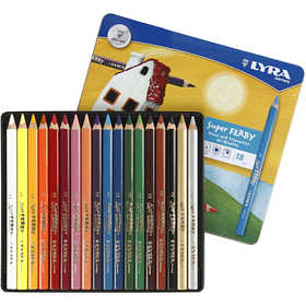 Crayons de couleur Lyra Super Ferby 1, L : 18 cm, mine 6,25 mm, ass. de couleurs, 18 pièces/ 1 Pq. [HOB-38386]