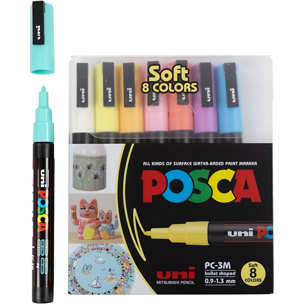 Feutre Posca, ass. de couleurs, dim. PC-3M, trait 0,9 - 1,3 mm, 8 ass./ 1 Pq. [HOB-384290]