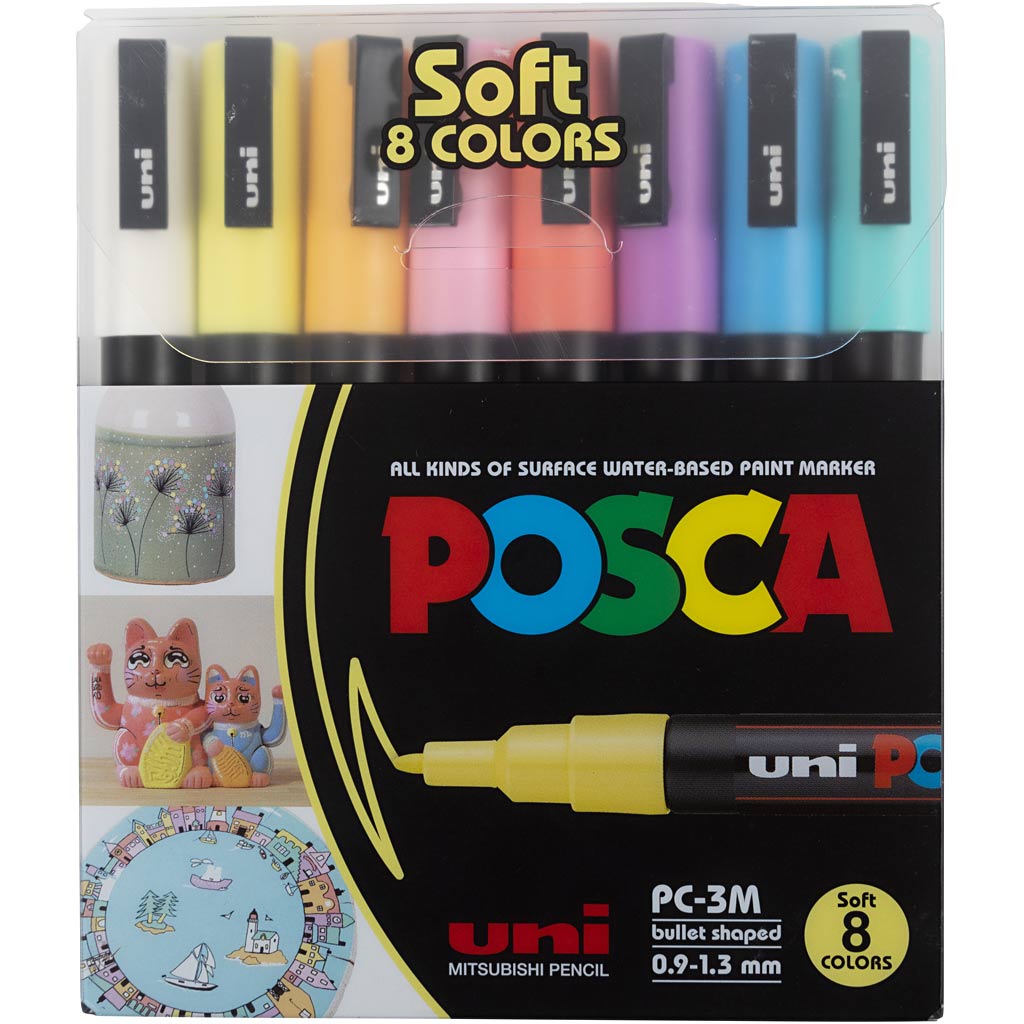 Feutre Posca, ass. de couleurs, dim. PC-3M, trait 0,9 - 1,3 mm, 8 ass./ 1 Pq. [HOB-384290]