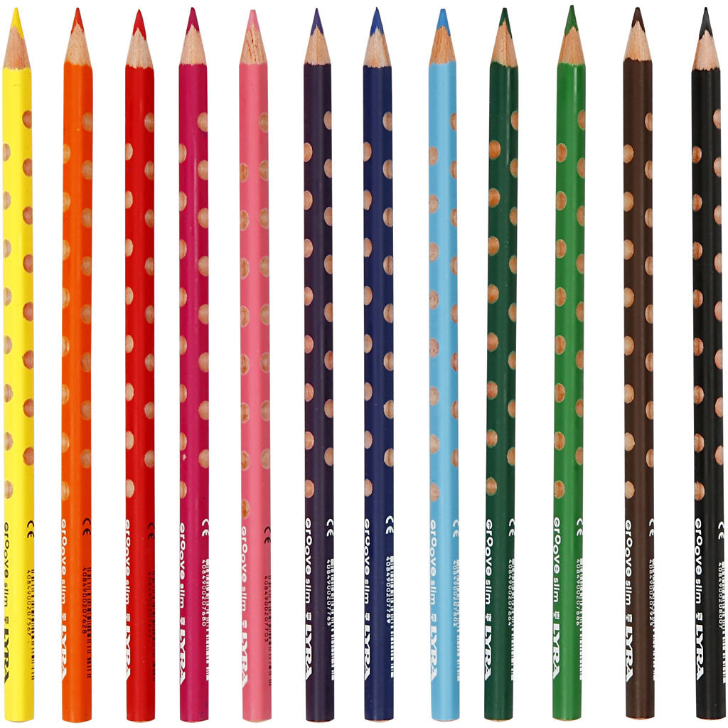 Crayons de couleur Groove Slim, L : 18 cm, mine 3,3 mm, ass. de couleurs, 12 pièces/ 1 Pq. [HOB-38505]