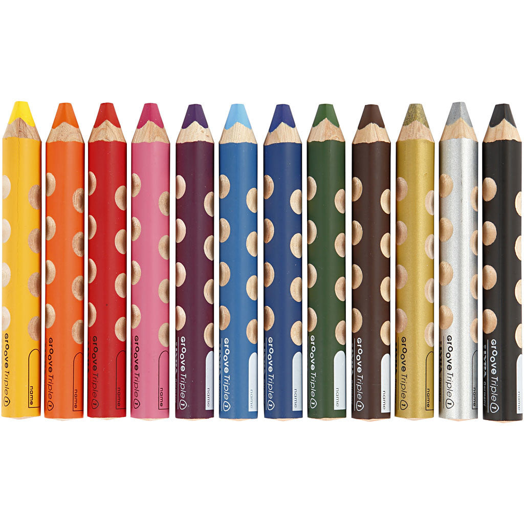 Crayons de Couleur Groove Triple1, L : 12 cm, mine 10 mm, ass. de couleurs, 12 pièces/ 1 Pq. [HOB-38514]