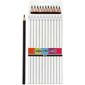 Crayons de Couleur Colortime, L : 17 cm, mine 3 mm, noir, 12 pièces/ 1 Pq. [HOB-38581]