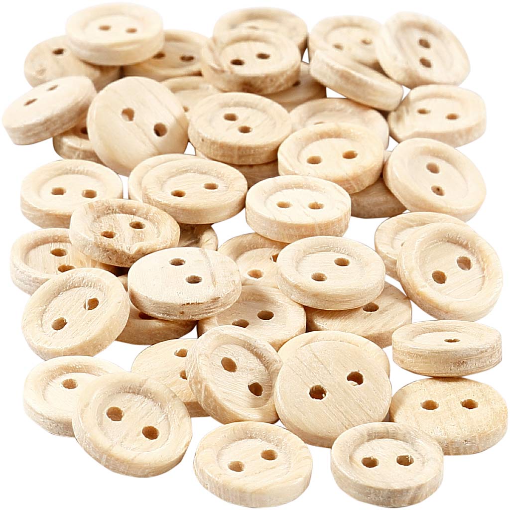 Wooden Buttons, dia. 11 mm, 2 holes, 50 pc