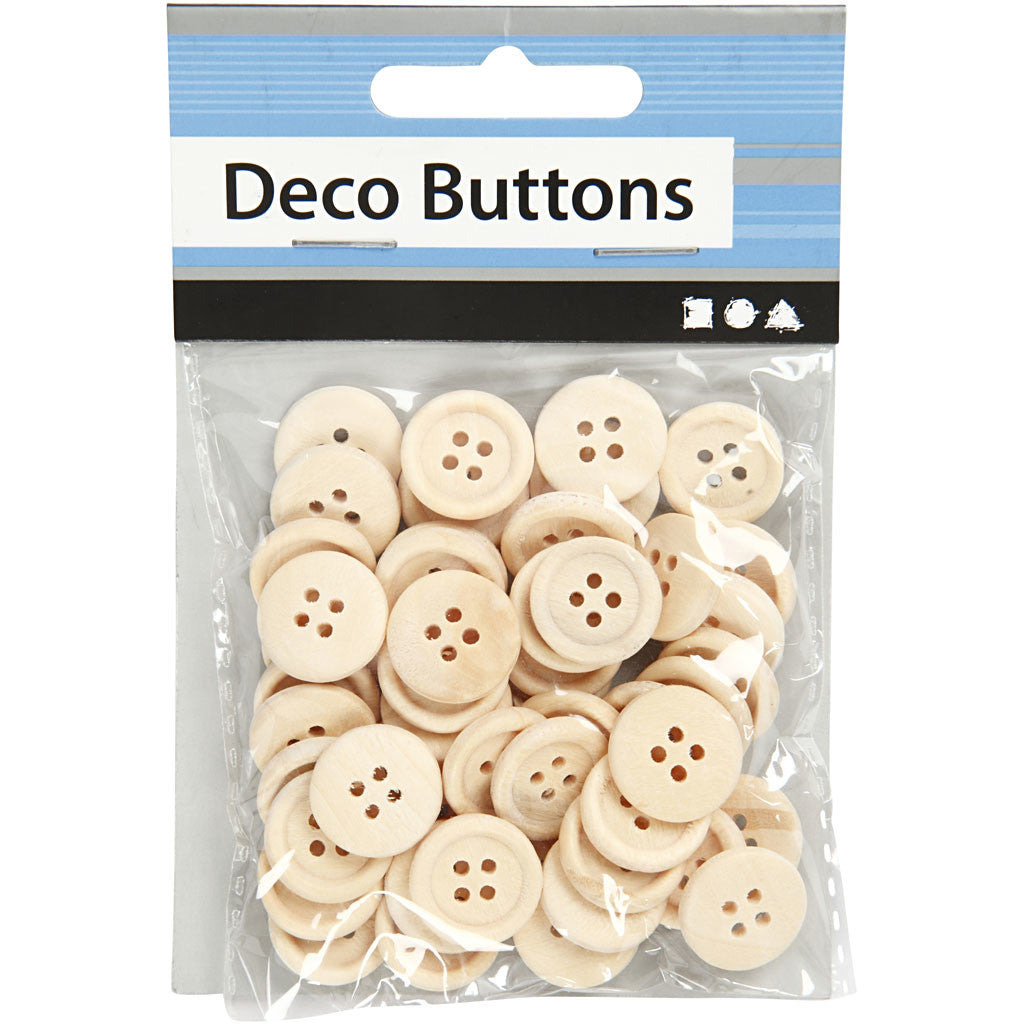 Boutons en bois, d 15 mm, 4 trous, 50 pièces/ 1 Pq. [HOB-403041]