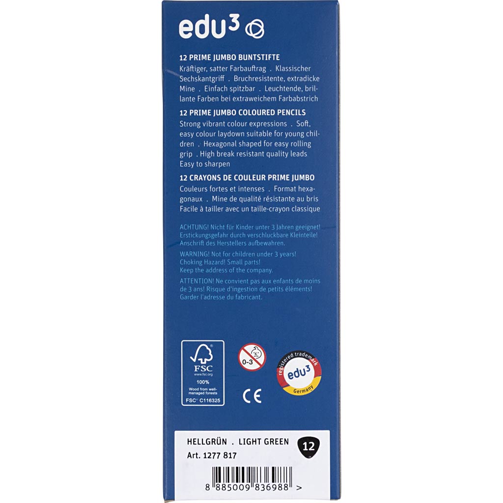 Crayons de Couleur Jumbo edu, ép. 10 mm, mine 6,25 mm, vert clair, 12 pièces/ 1 Pq. [HOB-408062]