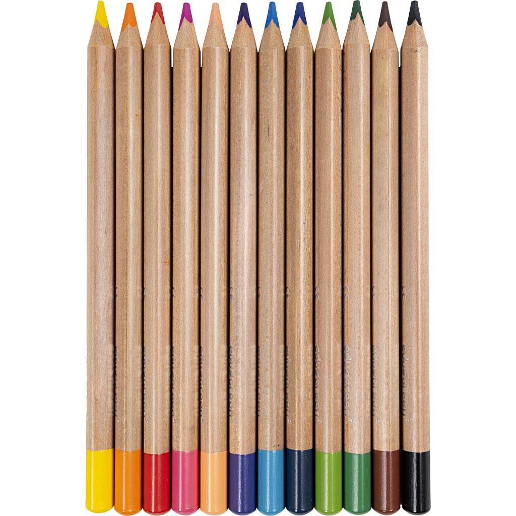 Crayons de Couleur Jumbo Edugreen, ép. 10 mm, mine 5 mm, ass. de couleurs, 12 pièces/ 1 Pq. [HOB-408112]