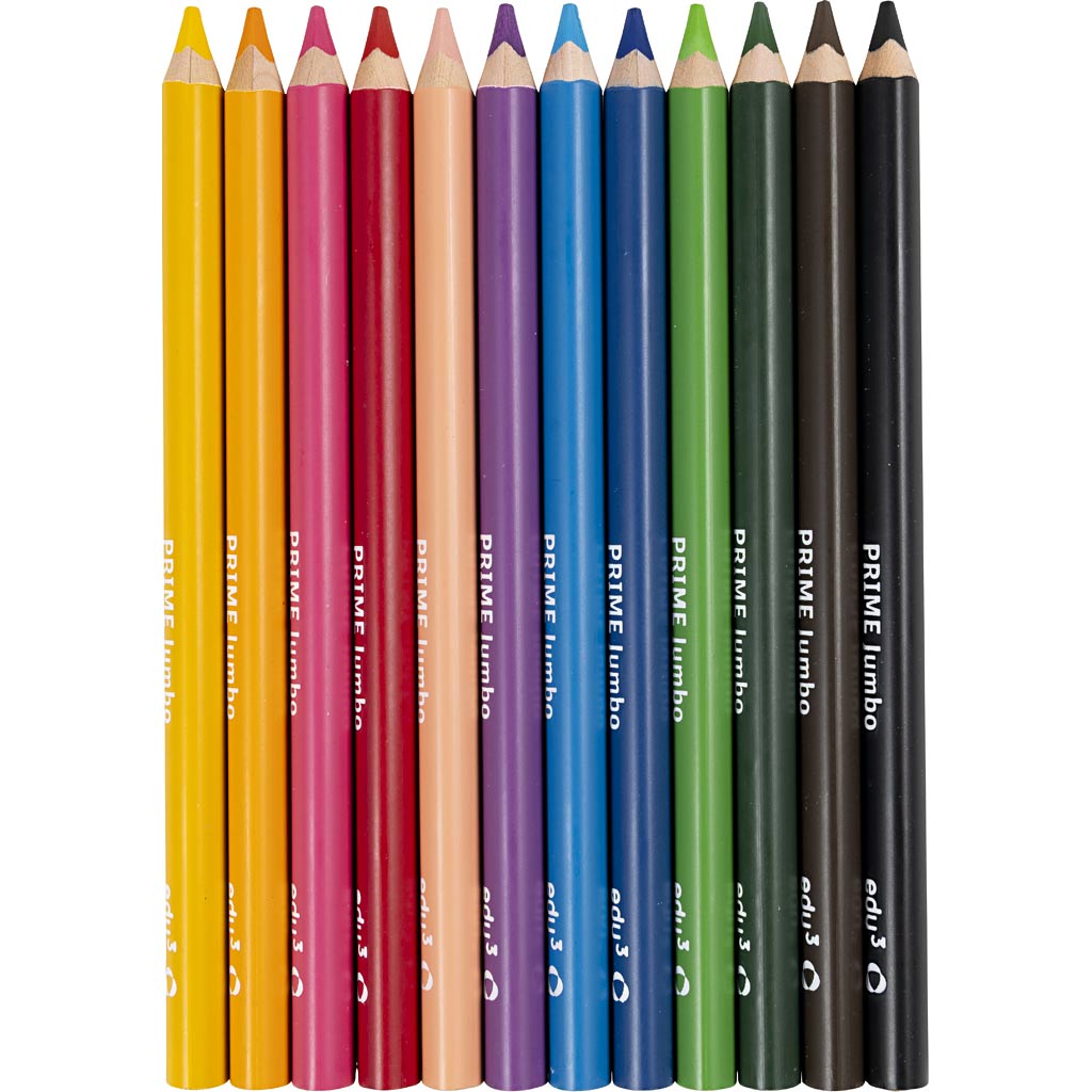 Crayons de Couleur Jumbo edu, ép. 10 mm, mine 6,25 mm, ass. de couleurs, 12 pièces/ 1 Pq. [HOB-409212]