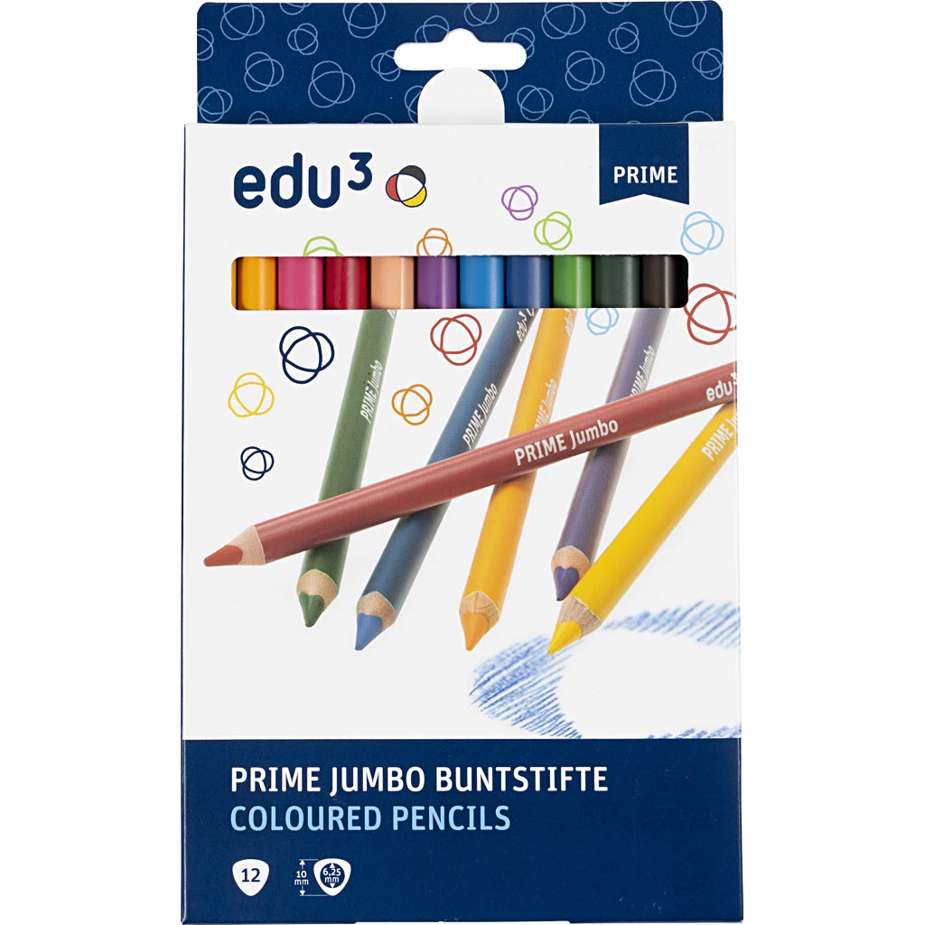 Crayons de Couleur Jumbo edu, ép. 10 mm, mine 6,25 mm, ass. de couleurs, 12 pièces/ 1 Pq. [HOB-409212]