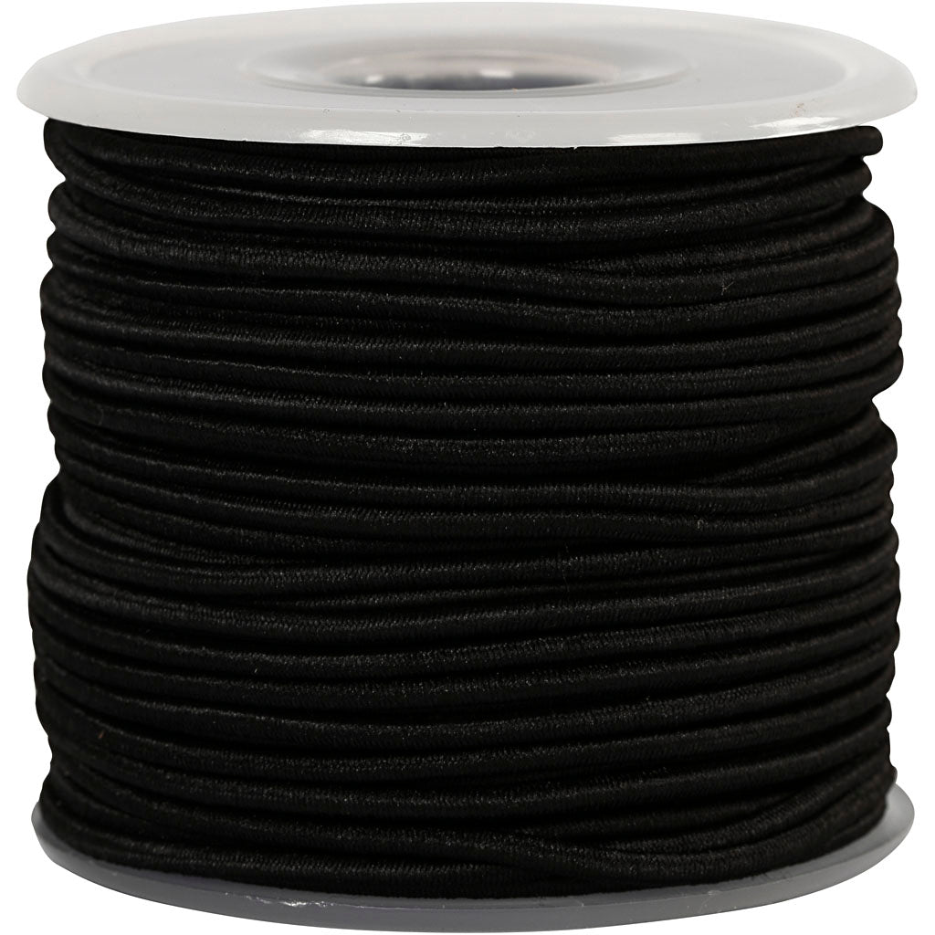 Elastic Cord, thickness 2 mm, black, 25 m/ 1 roll