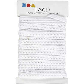 Ruban dentelle, L : 10 mm, blanc, 10 m/ 1 rouleau [HOB-41092]