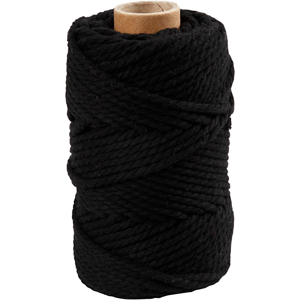 Macramé cord, L: 55 m, dia. 4 mm, black, 330g/ 1 roll