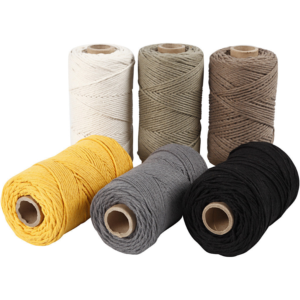 Cordon pour Macramé, L : 198 M, d 2 mm, ass. de couleurs, 6x330 gr/ 1 Pq. [HOB-414766]