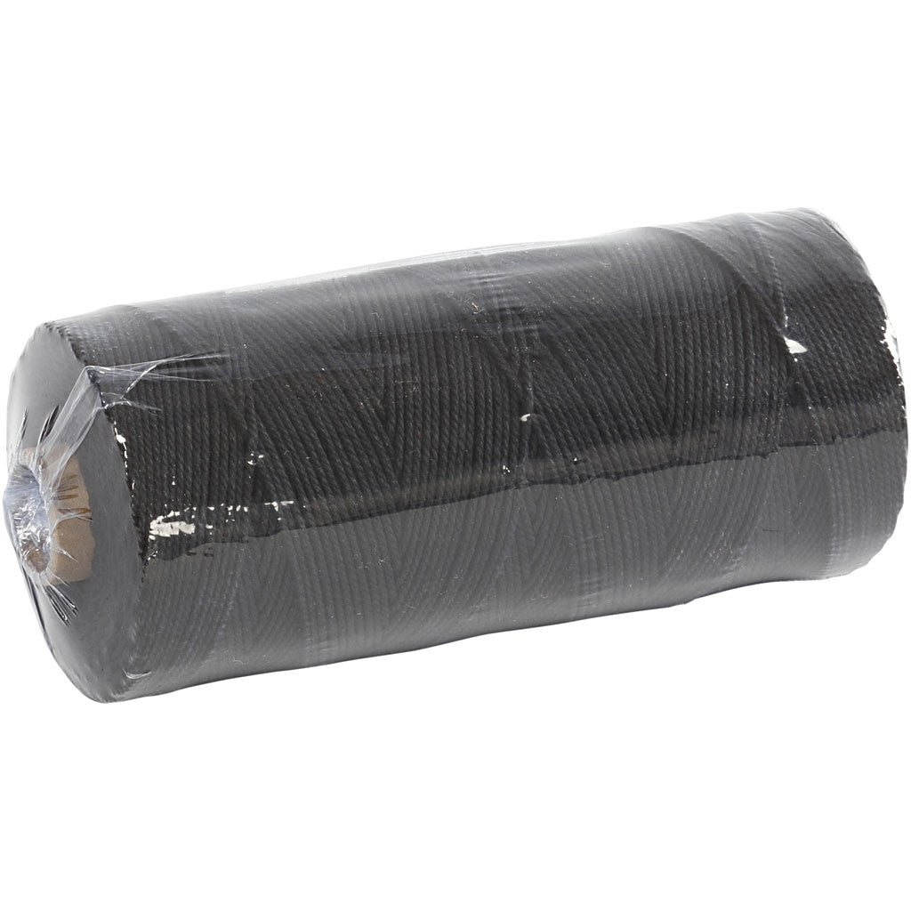 Cordon pour macramé, L : 315 M, ép. 1 mm, Qualité fine 12/12, noir, 220 gr/ 1 boule [HOB-41520]