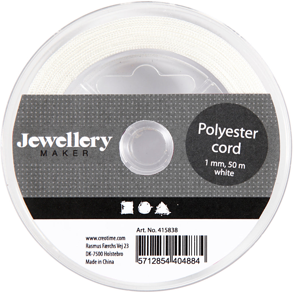 Cordon en polyester, ép. 1 mm, blanc, 50 m/ 1 rouleau [HOB-415838]