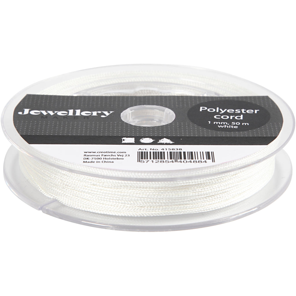Cordon en polyester, ép. 1 mm, blanc, 50 m/ 1 rouleau [HOB-415838]