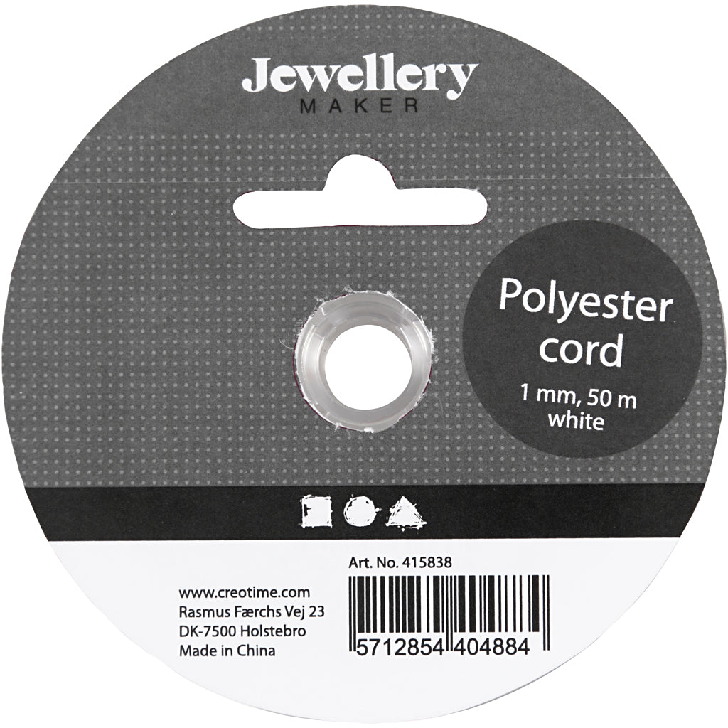 Cordon en polyester, ép. 1 mm, blanc, 50 m/ 1 rouleau [HOB-415838]