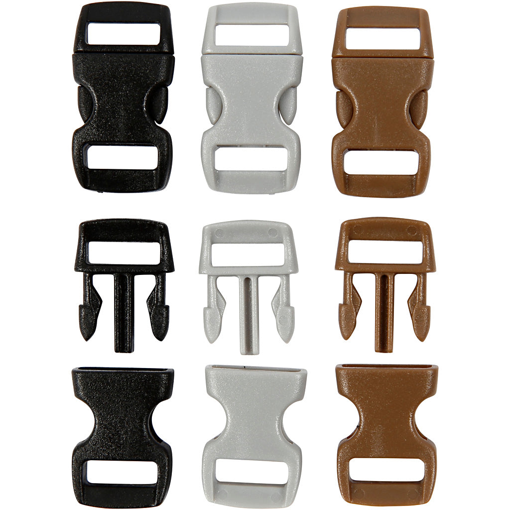 Click Clasp, L: 29 mm, W: 15 mm, hole size 3x11 mm, black, brown, grey, 100 pc