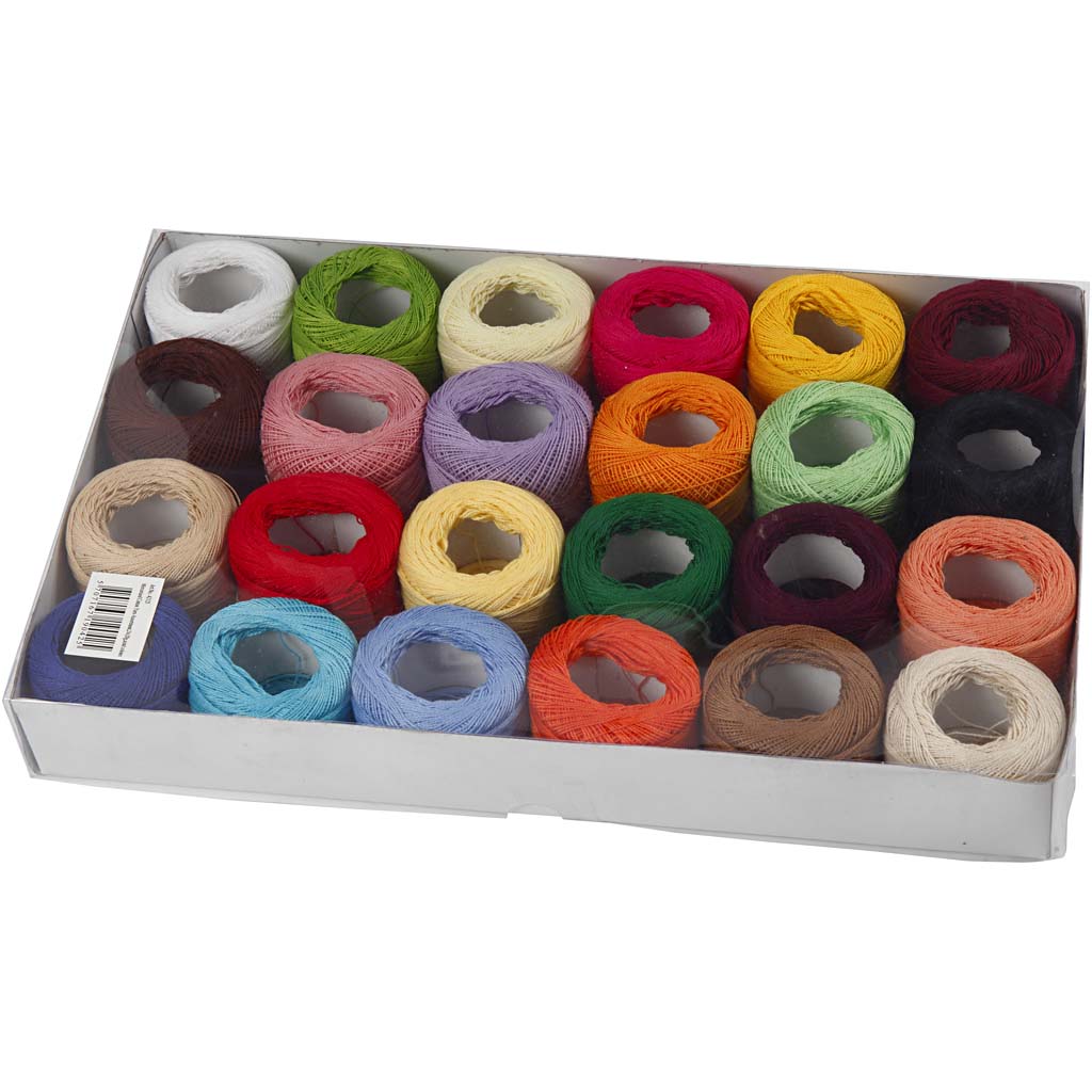 Pelote de Fil de Coton Mercerisé, ass. de couleurs, 24x20 gr/ 1 Pq. [HOB-42125]