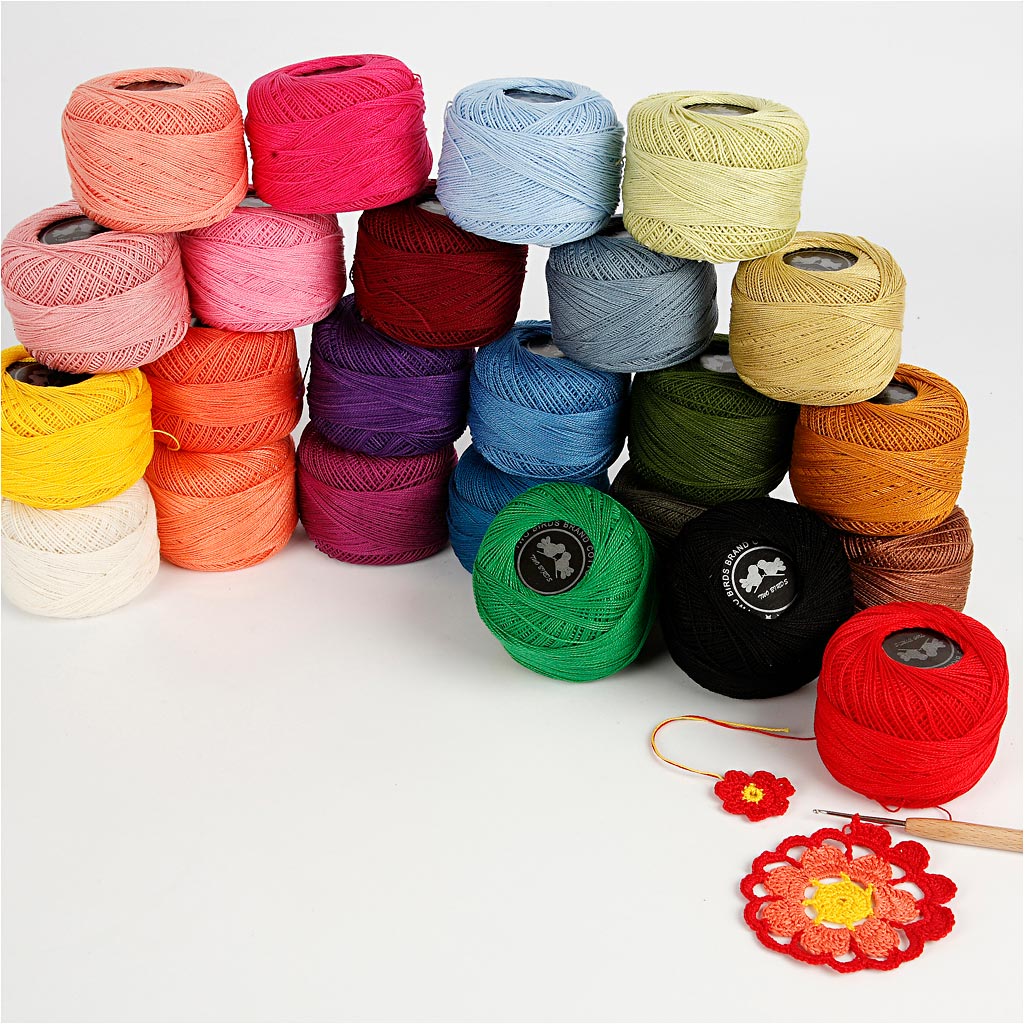 Pelote de Fil de Coton Mercerisé, ass. de couleurs, 24x20 gr/ 1 Pq. [HOB-42125]