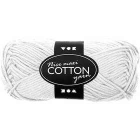 Pelote de fil de coton, dim. 8/8, L : 80-85 M, dim. maxi, blanc, 50 gr/ 1 boule [HOB-421310]
