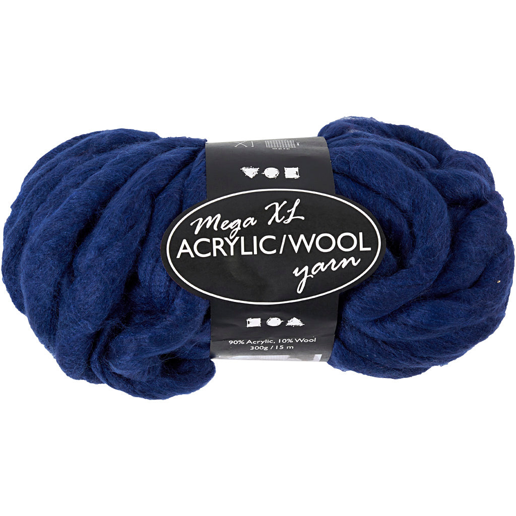 Chunky Yarn of Acrylic/Wool, L: 15 M, size mega, dark blue, 300 g/ 1 ball