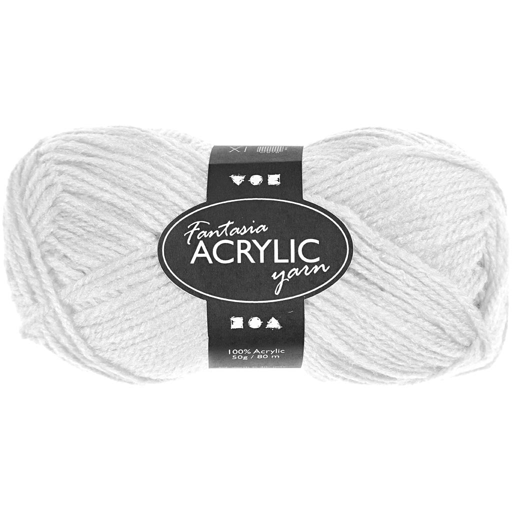 Pelote de laine acrylique Fantasia, L : 80 M, blanc, 50 gr/ 1 boule [HOB-421710]