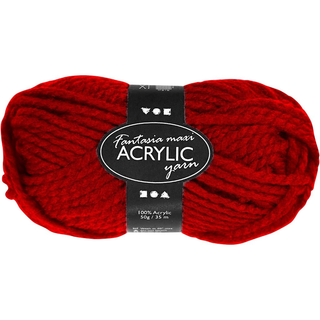 Pelote de Laine Acrylique Fantasia, L : 35 M, Maxi, rouge, 50 gr/ 1 boule [HOB-421866]