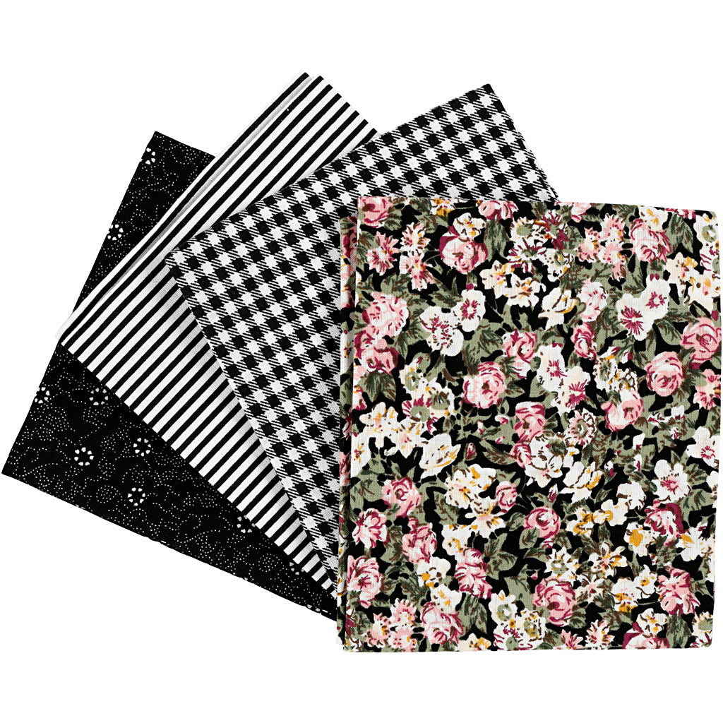 Patchwork Fabric, size 45x55 cm, 100 g, black, 4 pc/ 1 bundle