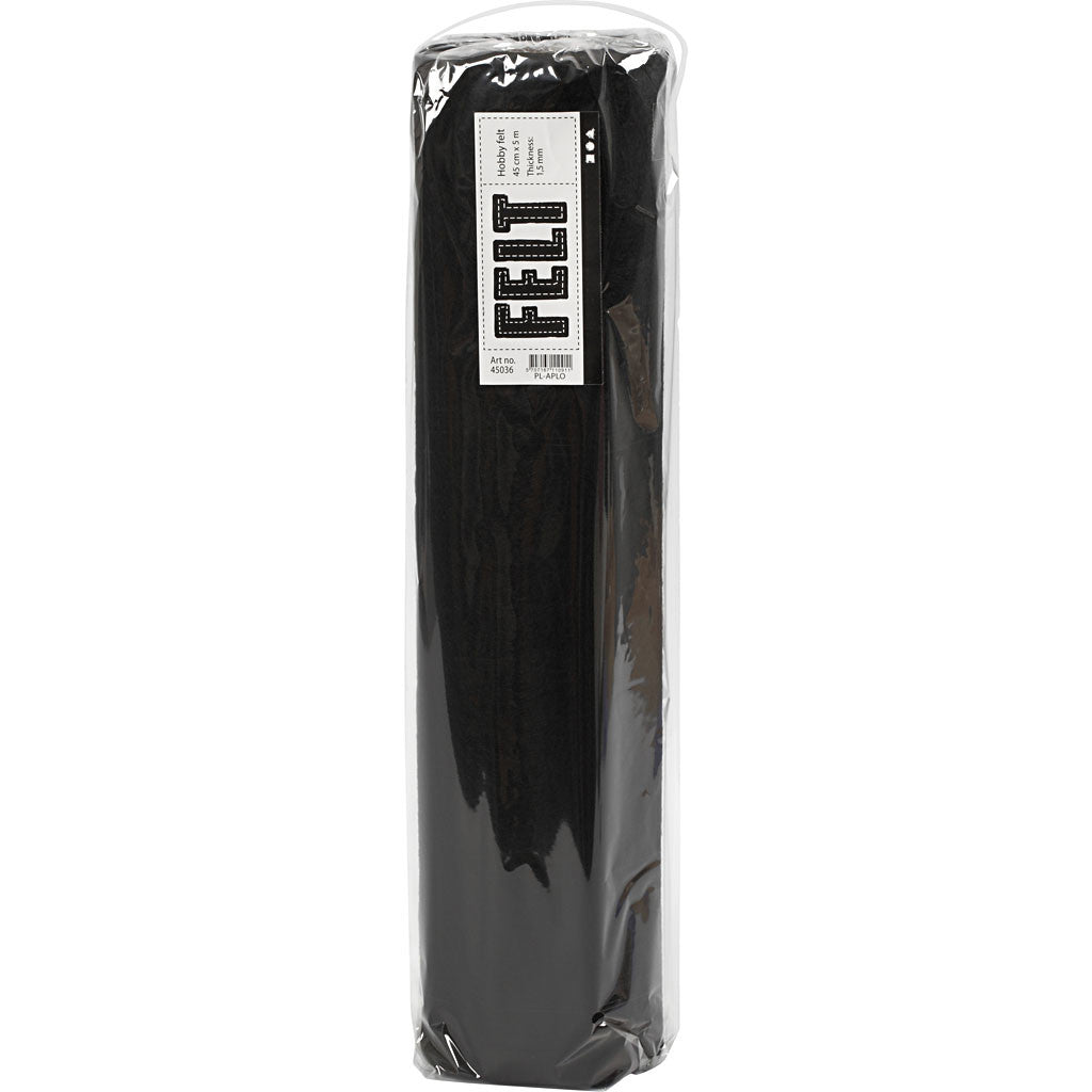 Feutrine synthétique, L : 45 cm, ép. 1,5-2 mm, 180-200 gr, noir, 5 m/ 1 rouleau [HOB-45036]