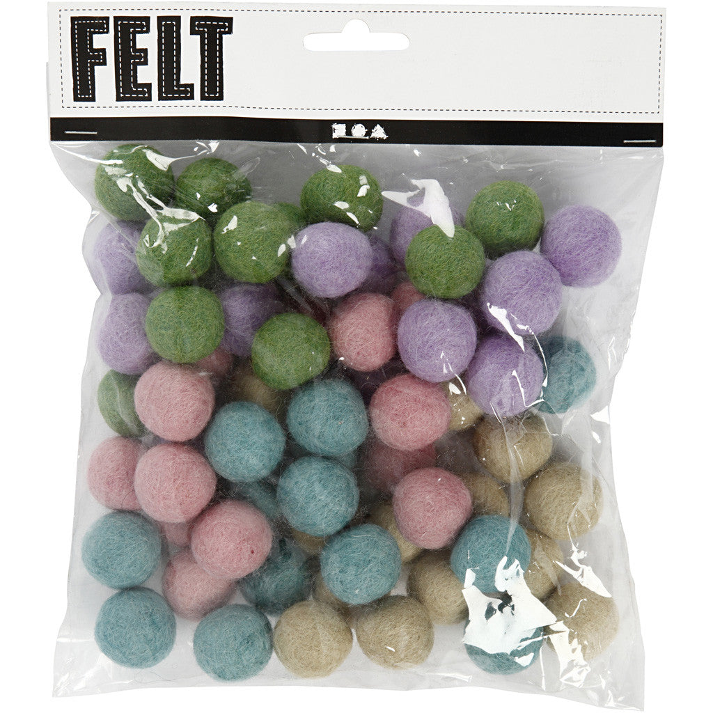 Perles feutrées, d 20 mm, couleurs pastel, 64pièce/ 1 Pq. [HOB-45135]
